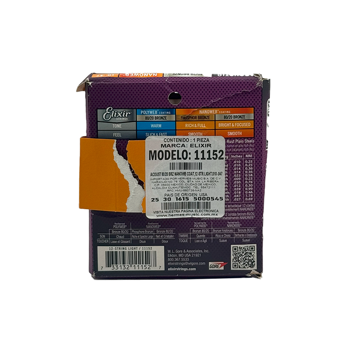 Cuerdas Guitarra Acústica Elixir 10/47 Mod. 11152 OPEN BOX