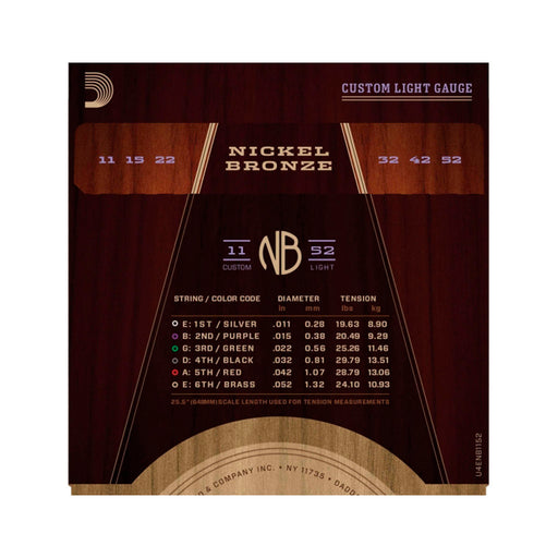 Cuerdas Guit Acustica Daddario 11/52 Nb1152 - gbamusicstore